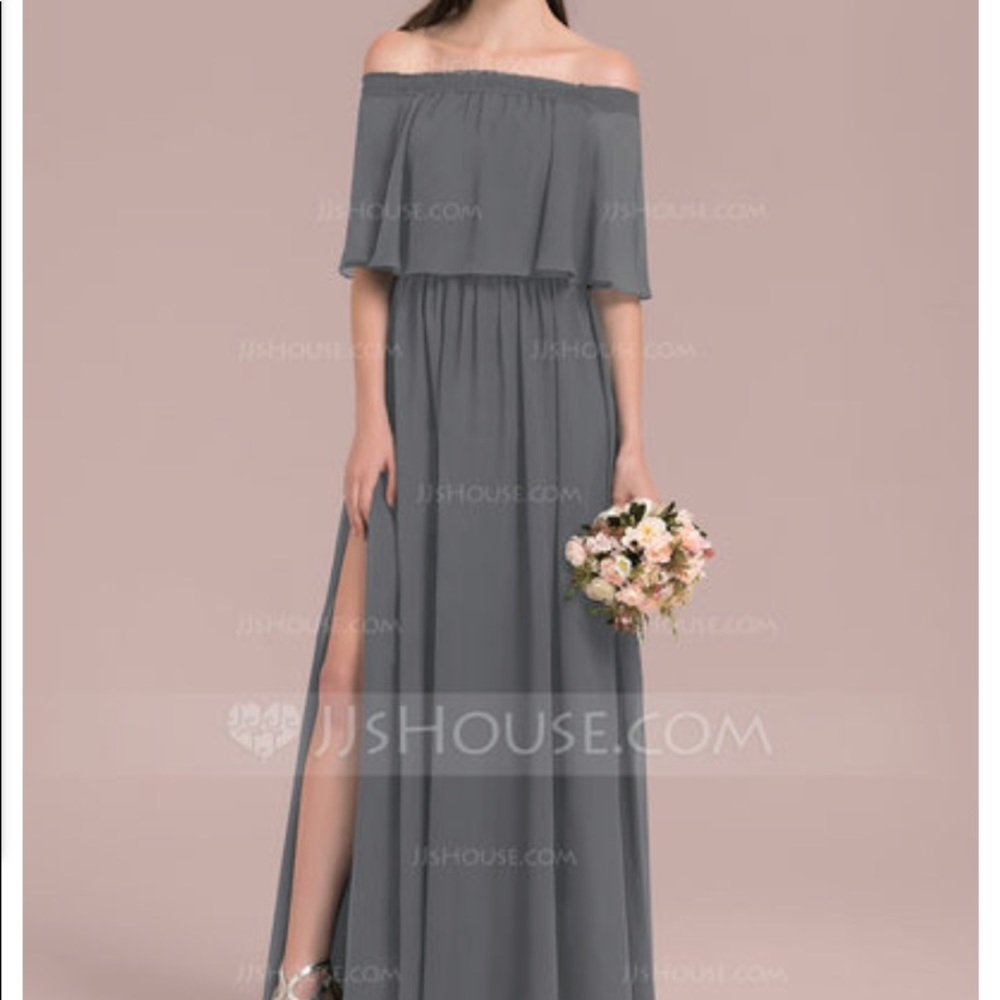 Bridesmaids dress in steel grey
